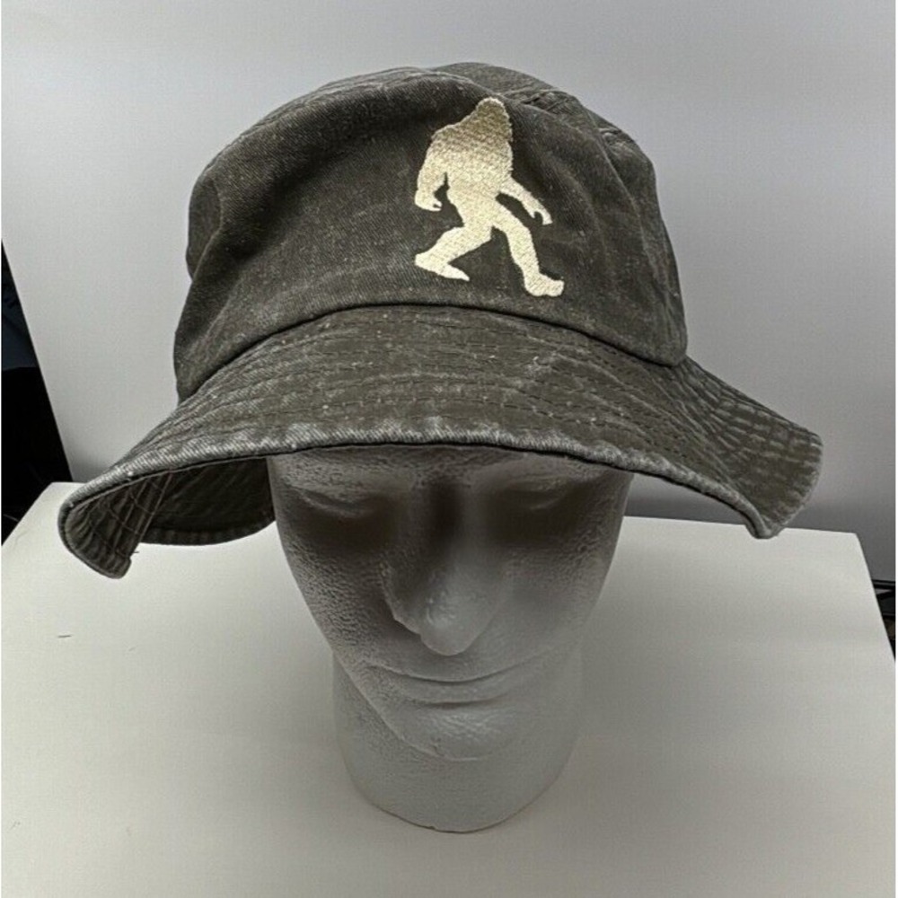 Jacobson Distressed‎ Olive Green Bucket Hat With Bigfoot Embroidery